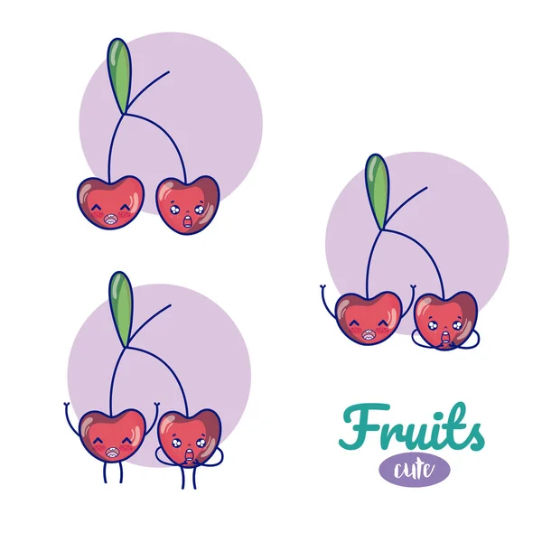 Kirschen niedliche Früchte Cartoons — Stockvektor