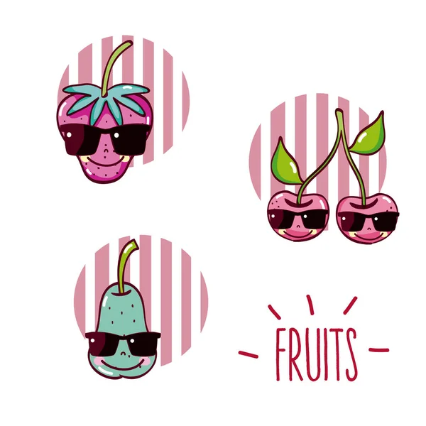 Conjunto de frutas lindas dibujos animados — Vector de stock