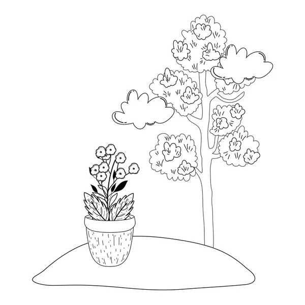 Baumpflanze mit Blumengarten — Stockvektor