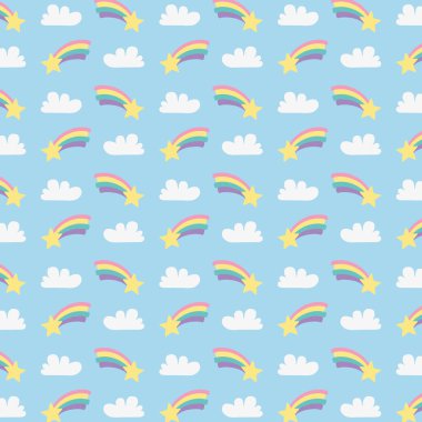 bulutlar ve yıldız desenli sevimli gökkuşağı