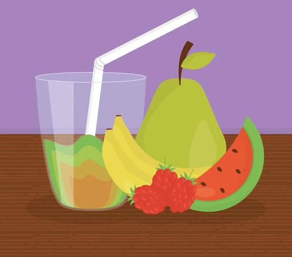 Zumo fresco de frutas en vaso — Vector de stock