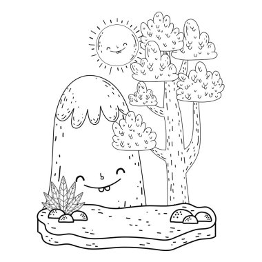 dağ kar ve güneş kawaii karakterler