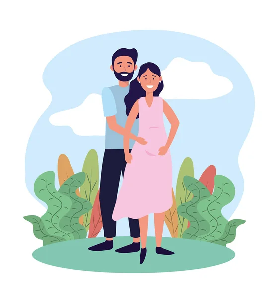 Homem e mulher casal grávida de plantas — Vetor de Stock