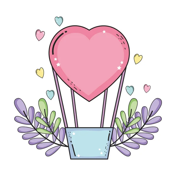 Léggömbök, meleg szív alakú, virágos díszítéssel — Stock Vector