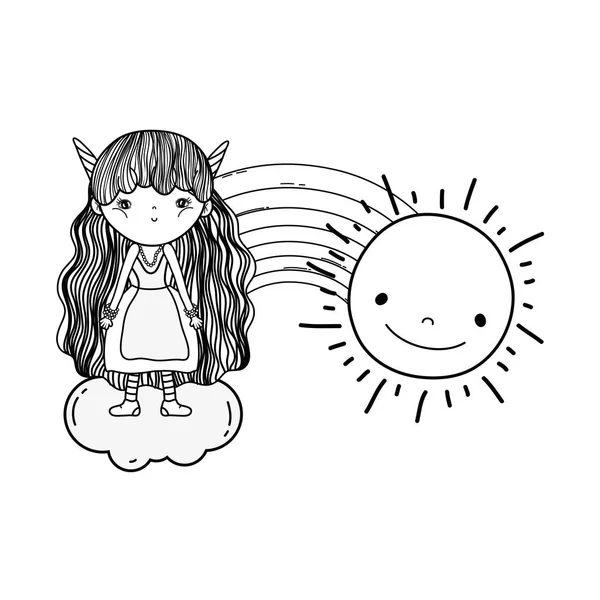 Мила маленька фея з веселкою і сонцем — стоковий вектор
