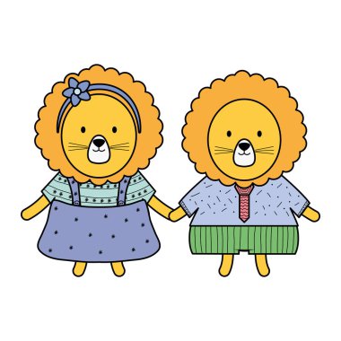 sevimli aslanlar çift çocuksu karakterler