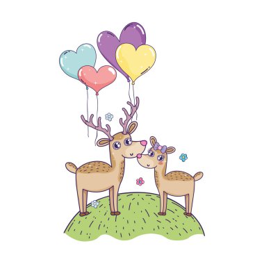 kalpleri balonlar helyum ile sevimli aşk reindeer çift