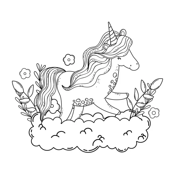 Belle petite licorne dans les nuages — Image vectorielle