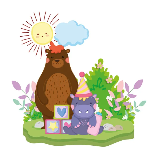 Schattig en klein Hippo karakter met Party Hat — Stockvector