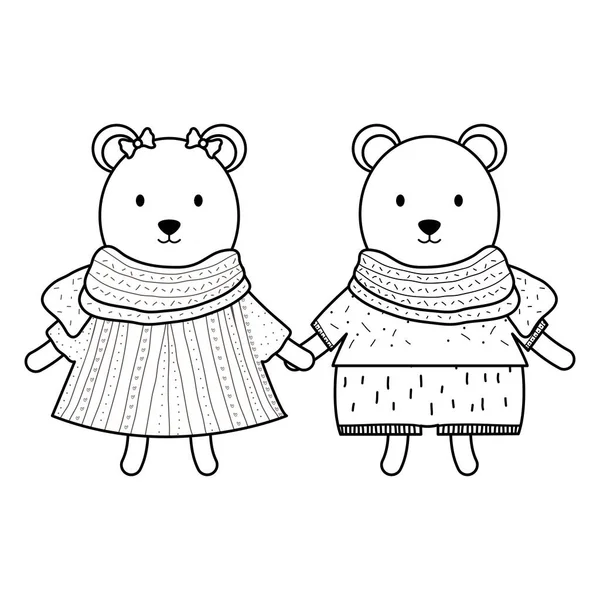 Mignon ours polaires couple personnages enfantins — Image vectorielle