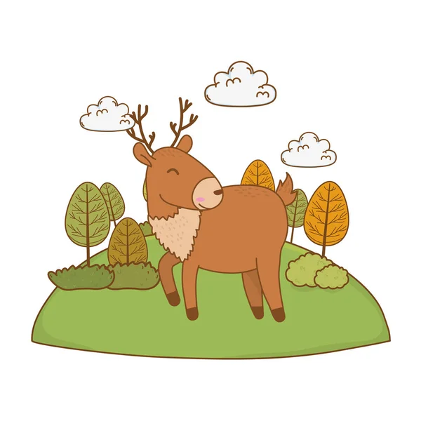 Mignon renne dans le terrain bois caractère — Image vectorielle
