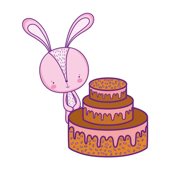 Mignon petit lapin avec gâteau sucré — Image vectorielle