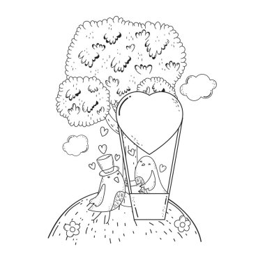 balon hava sıcak uçan sevimli küçük kuşlar çift