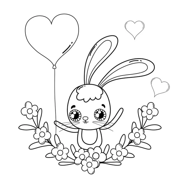 Cute rabbit with balloons helium valentines day — Stock Vector