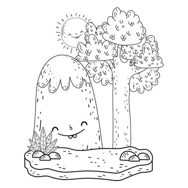 dağ kar ve güneş kawaii karakterler