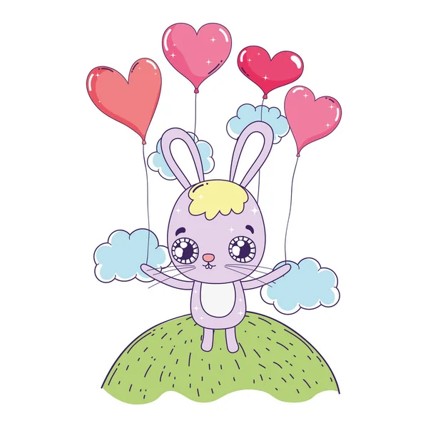 バルーンヘリウムバレンタインデーとかわいいウサギ — ストックベクタ