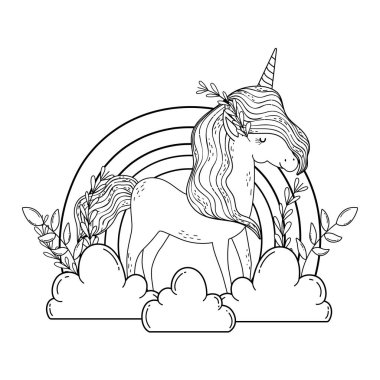 bulutlar ve gökkuşağı güzel küçük Unicorn