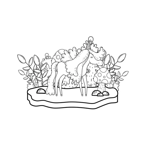 Lindo unicornio cuento de hadas en el paisaje — Vector de stock