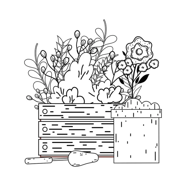 Jardín caja de madera con flores — Archivo Imágenes Vectoriales