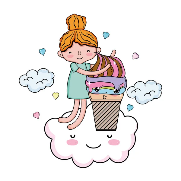 Niña con el carácter kawaii helado — Vector de stock