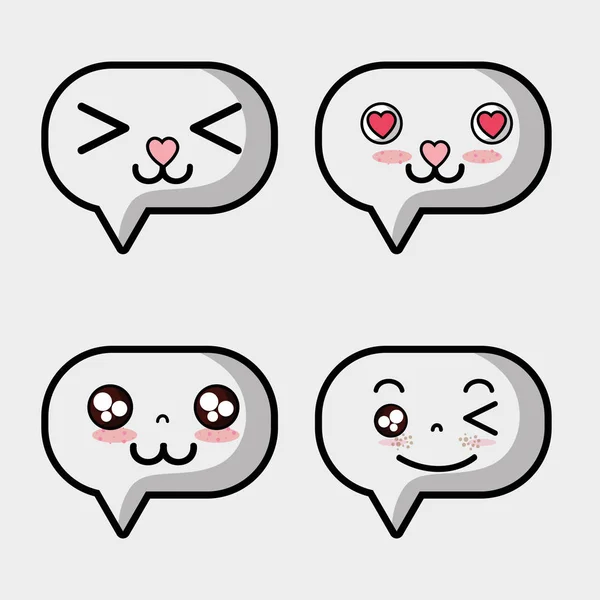 Set kawaii chat burbuja caras expresión — Archivo Imágenes Vectoriales