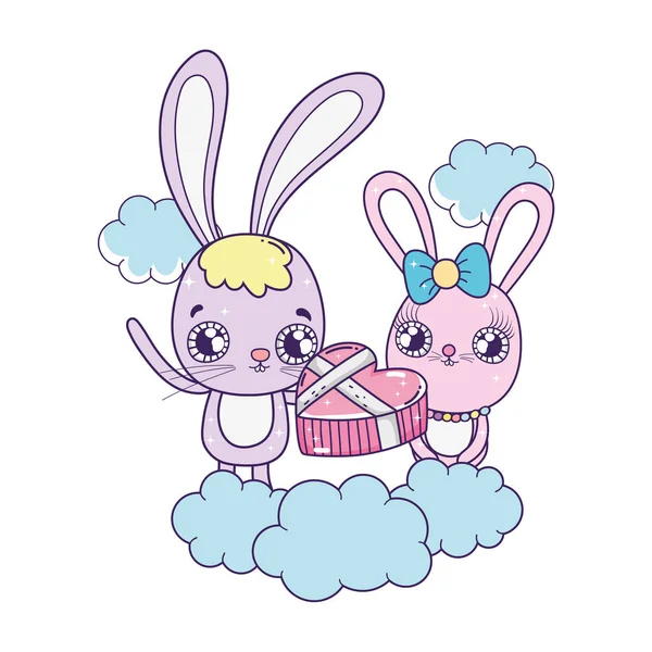 Lindo conejos pareja San Valentín día — Vector de stock