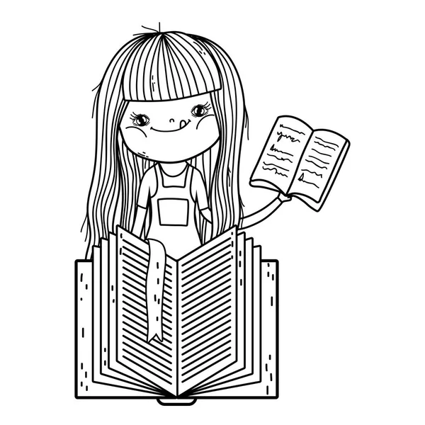 Счастливая маленькая девочка читает книгу — стоковый вектор