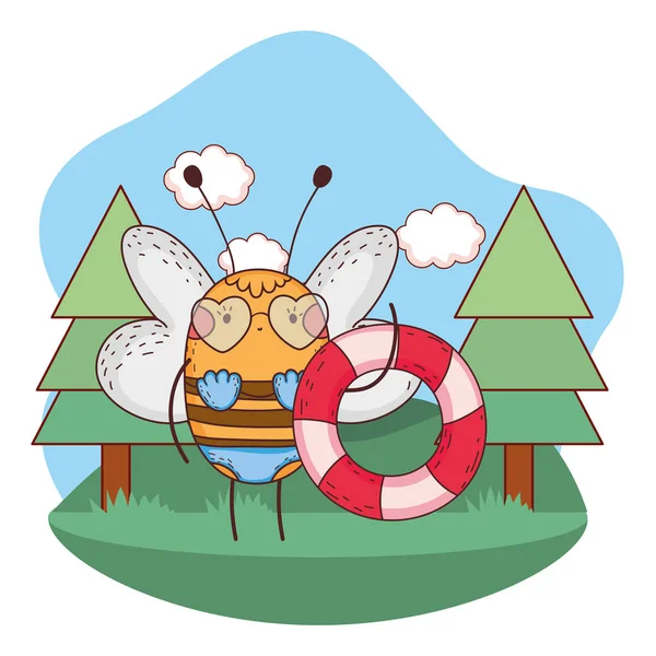 Schattige kleine Bee met badpak en float in het kamp — Stockvector