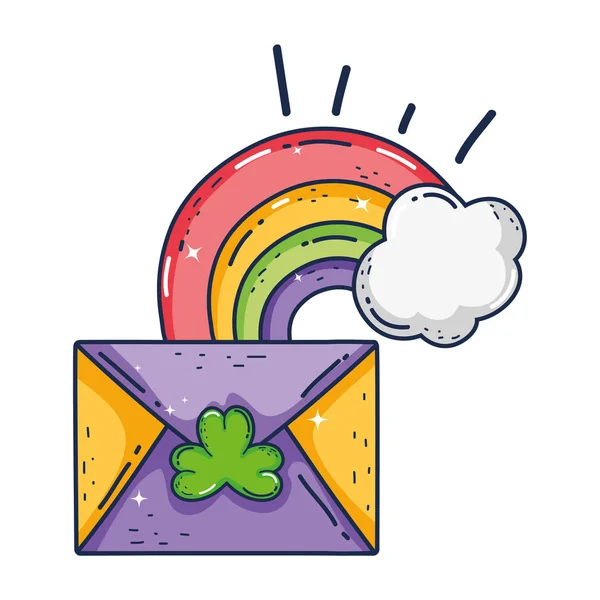 Clover ve gökkuşağı St Patrick davetiye ile zarf — Stok Vektör