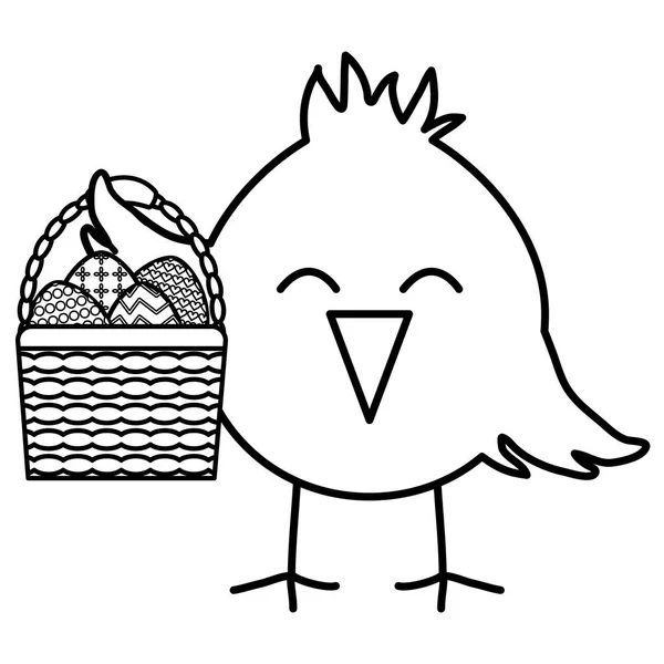 Pollita con huevos pintados en la cesta de Pascua — Archivo Imágenes Vectoriales