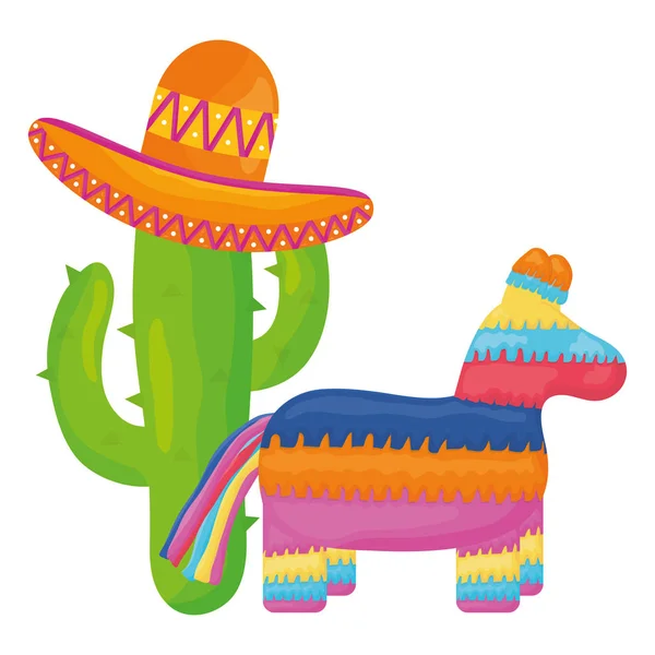 Pinata messicana con cactus e cappello — Vettoriale Stock