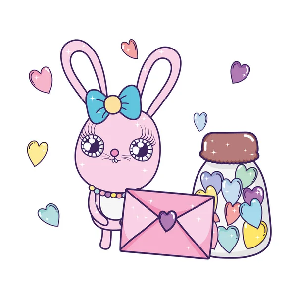 Linda conejo chica con sobre día de San Valentín — Vector de stock