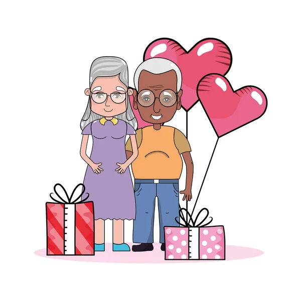 Bonito avós casal desenhos animados — Vetor de Stock