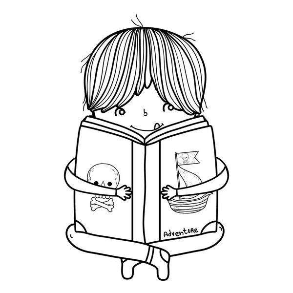 행복 한 작은 소년이 읽기 책 — 스톡 벡터
