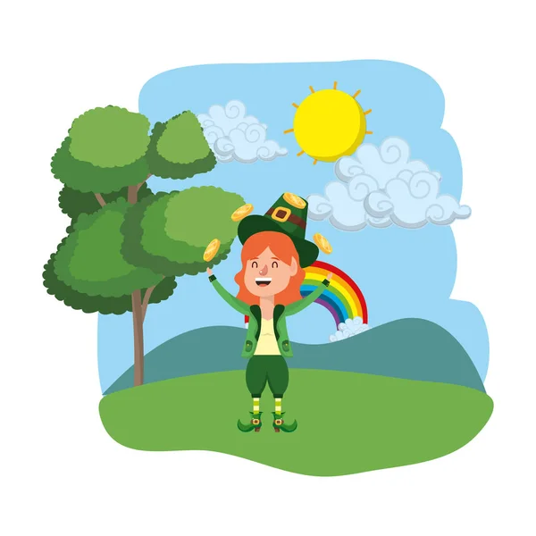 Dvärg flicka jonglera utomhus regnbåge — Stock vektor