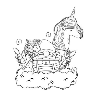 hazine sandığı ile bulutlar küçük tek boynuzlu at