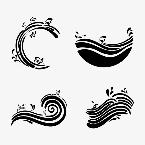 Conjunto de olas oceánicas con diferentes formas de diseño — Vector de stock