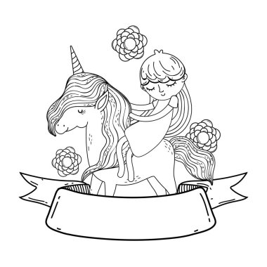 çiçek ve kurdele ile küçük tek boynuzlu at ve prenses