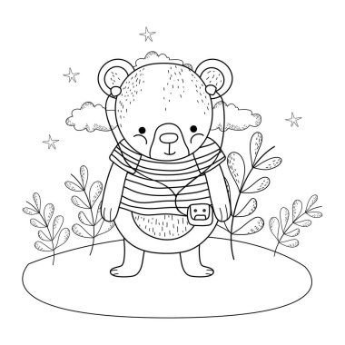 Kampta gömlek ve Walkman ile sevimli küçük ayı