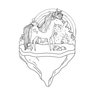 manzara gökkuşağı ile güzel küçük Unicorn