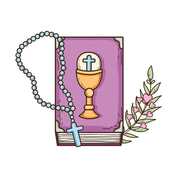 Sfânta carte biblică cu rozariu — Vector de stoc