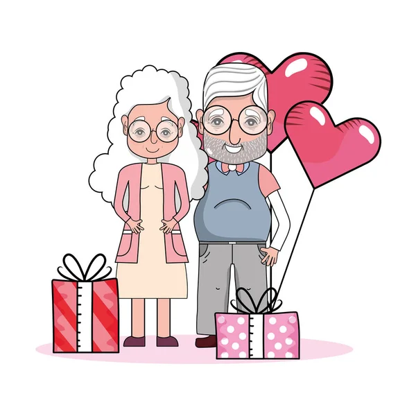 Mignon grand-parents couple dessin animé — Image vectorielle