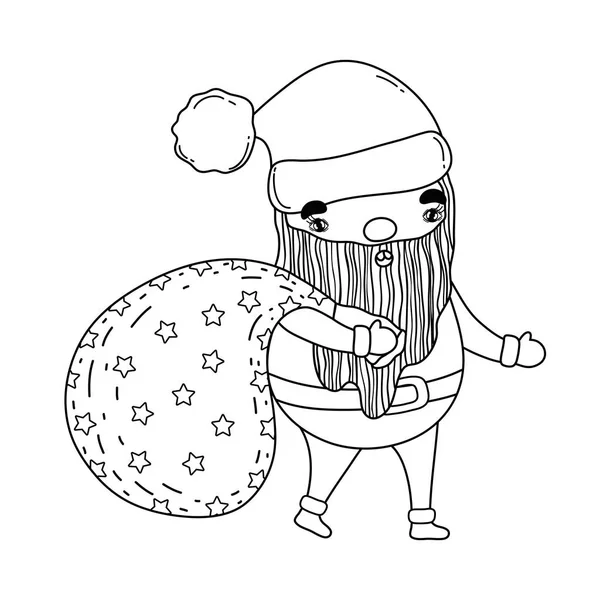 Lindo navidad santa claus con bolsa — Vector de stock