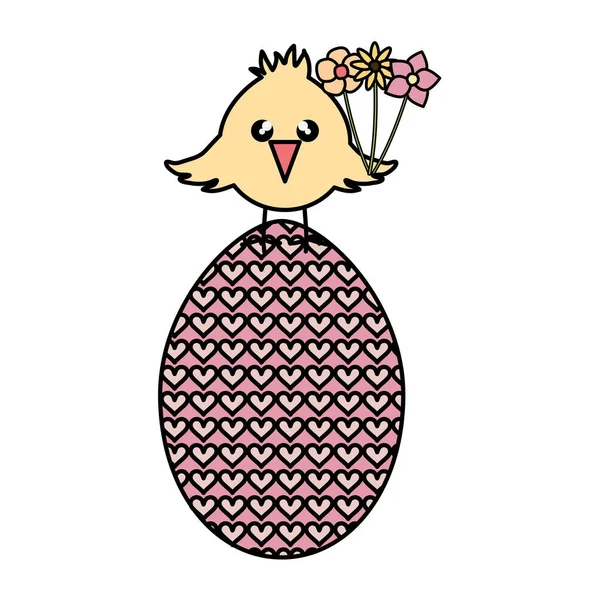 Oeuf peint avec une petite fête de Pâques poussin — Image vectorielle
