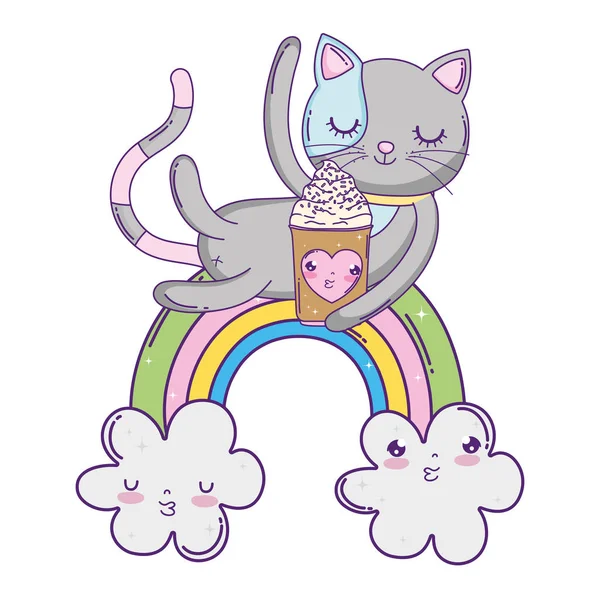 Χαριτωμένο γάτα με παγωτό σε ουράνιο τόξο — Διανυσματικό Αρχείο