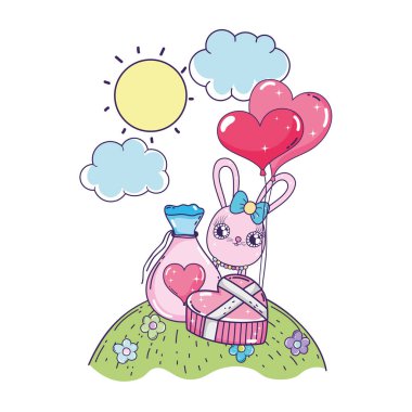 balon helyum Sevgililer günü ile sevimli tavşan