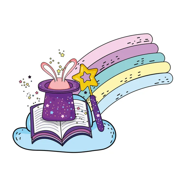 Märchenhafter Zauberhut mit Hasenohren und Buch — Stockvektor