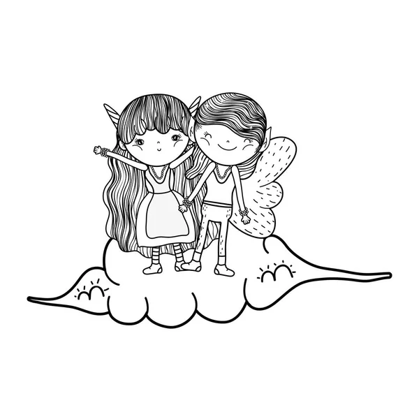 Lindo poco hadas pareja en las nubes — Vector de stock