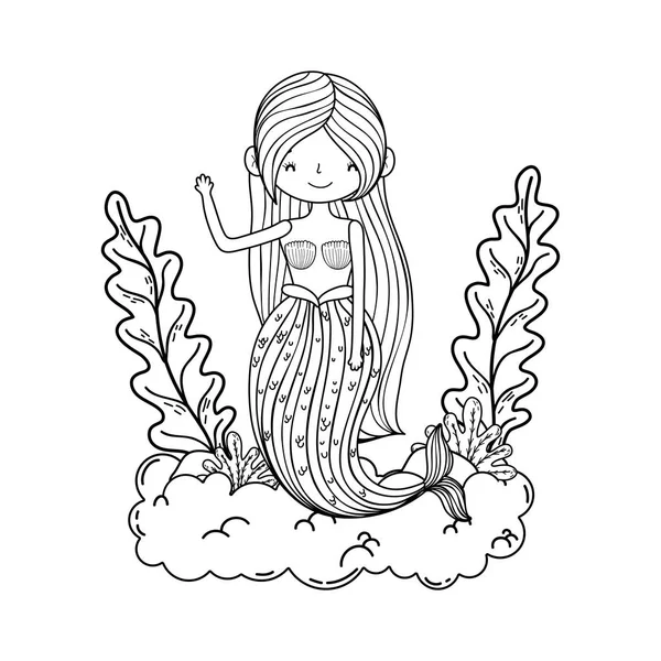 Schöne Meerjungfrau mit Algen Märchencharakter — Stockvektor
