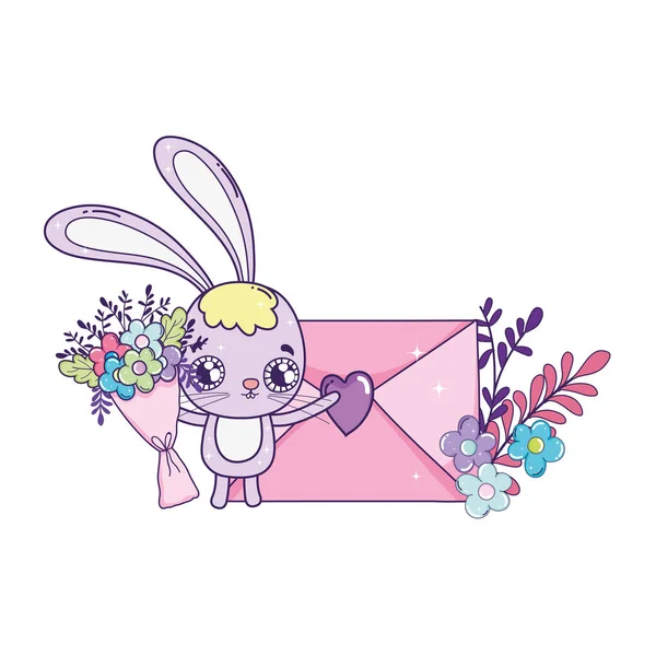 Милый день валентинки кролика с конвертом — стоковый вектор